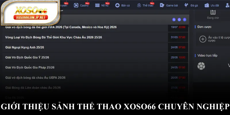 Giới thiệu sảnh thể thao XOSO66 chuyên nghiệp